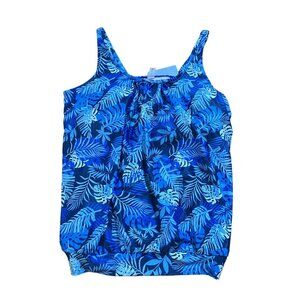 Leaf Print Blue Tankini Top For Women Size 22W By Comfortable & Stylish Swimwear